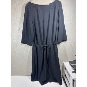 J.Jill Womens Waist Tie 3/4 Wide Sleeve Boat Neck Black Shift Dress Size XL‎